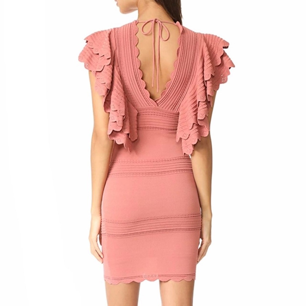Ronny Kobo Womens Rafela Ruffle Flutter Knit Mini Bodycon Dress Rose Pink Sz Med